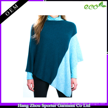 16FZCP07 Kontrastfarbe gestrickter Poncho Kaschmir